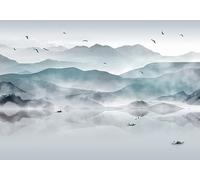 STROXTH WALLPAPER Papier Peint Tropical Panoramique Sur Mesure Soie Effet 3d Bleu Montagne Paysage Mer Motif Chinois Oiseaux Fumée Colorees Zen Nature Chambre Salon Poster Geant Mural