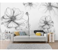 STROXTH WALLPAPER Papier Peint Tropical Panoramique Sur Mesure Soie Fleur Noir Et Blanc 3d Esquisse Dessiné Main Minimaliste Pivoine Floral Adulte Enfant Salon Chambre Poster Geant Mural