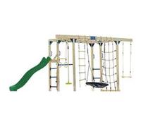 Aire De Jeux En Bois Marron Avec Toboggan Vert