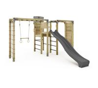 Structure d’escalade Wickey FIT Cross 1085 anthracite avec toboggan 300 cm et panier de basket, station fitness extérieure jardin