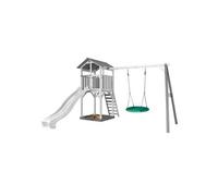 AXI – Aire de jeux Beach Tower – toboggan blanc, balançoire nid vert, bac à sable – Gris/Blanc