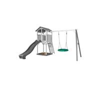 AXI Cabane de jeu Beach Tower - Toboggan, balançoire nid d'oiseau, bac à sable - Gris/blanc - FSC