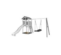 AXI Aire de jeu Beach Tower – Toboggan blanc, balançoire nid d'oiseau noir, bac à sable – Gris/Blanc