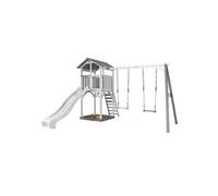 Structure de jeu Beach Tower Blanc Gris avec 2 balancoires et toboggan Blanc