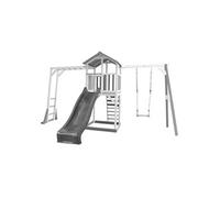 AXI Beach Tower Aire de Jeux avec Toboggan en Gris, Cadre d'escalade, Balançoire & Bac à Sable | Grande Maison enfant extérieur en Gris & Blanc | Cabane de Jeu en Bois FSC