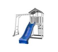 AXI Cabane Beach Tower Grande – toboggan bleu, cadre d'escalade, bac à sable, Gris&Blanc, Bois FSC