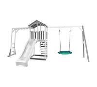 Structure de jeu en bois avec toboggan - bac à sable - balançoire blanc TU