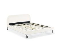 CONCEPT USINE - Lit Phoenix Double en Velours Beige avec Sommier à Lattes Intégrés - Couchage 160 x 200 cm - Cadre de Lit Scandinave Tendance - Pieds Noir