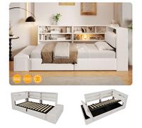 Structure de lit banquette 90x200 cm avec coffre meuble latéral banc de lit LED et USB blanche