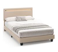 Structure de Lit - Bealife - 120 x 200 cm - Lit Rembourré - Lattes en Bois - LED Réglable - Lit Simple - Beige