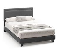 Structure de Lit - Bealife - 120 x 200 cm - Lit Rembourré - Lattes en Bois - LED Réglable - Lit Simple - Gris Foncé