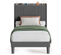 Structure de Lit - Bealife - 90 x 200cm - Lit Rembourré - Latte Bois de Sapin - LED Réglable - Prise USB - Rangement sous lit - Gris
