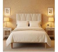 Structure de Lit - Bealife - Lit 120x200 cm - Tête de Lit Réglable - Lattes et Pied en Bois - Lit Simple - Rangement 20 cm H - Beige