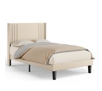 Structure de Lit Bealife Lit Capitonné en Métal- Lit 120x200 cm - Tête de Lit Capitonnée - Lattes en Bois - Rangement - Beige