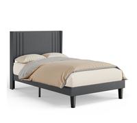 Structure de Lit Bealife Lit Capitonné en Métal- Lit 120x200 cm - Tête de Lit Capitonnée - Lattes en Bois - Rangement - Gris