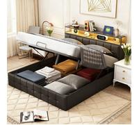 Structure de lit - CHB01 - 140x190 cm - USB - RGB LED - hydraulique - PU - Cadre de lit 140x190 cm - Noir