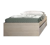 Structure de lit , couchage 90 x 190 cm en bois avec 2 tiroirs blanc, chêne naturel