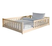 Structure de lit enfant 140x200 cm - Lit au sol avec barrière de lit - Matelas + Sommier inclus - Lit Montessori - Pin naturel