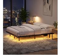 Structure de lit Flottant 140 x 190 cm avec LED, Ports USB et Prises CA, pour Chambre, Capacité 500 kg, Noir