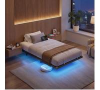Structure de lit Flottant 90 x 190 cm avec LED, Ports USB et Prises CA, pour Chambre, Capacité 250 kg, Noir