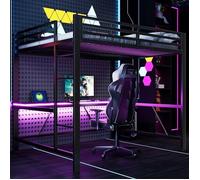 Structure de lit mezzanine gamers 160 x 200 cm - Avec éclairage LED, station de recharge USB et bureau - Noir - Structure en métal