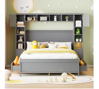 Structure de lit Nouveau cadre de lit épaissi design moderne avec rangement 140 * 200 avec 4 tiroirs et grand casier lit double en