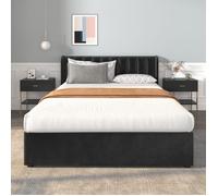 Structure de lit Nouveau épaissi design moderne 140 x 200 cm velours lit rembourré avec cadre à lattes dossier 2 tiroirs noir