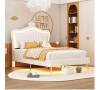 Structure de lit Nouveau lit rembourré épaissi design moderne 90 x 200 cm, cadre de lit fille, cadre de lit double couronne blanch