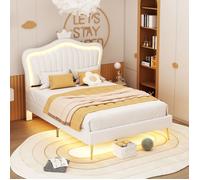 Structure de lit Nouveau lit rembourré épaissi design moderne 90 x 200 cm, cadre de lit fille, cadre de lit double couronne blanch
