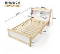 Structure de lit Nouveau matériau respectueux de l'environnement bois massif lit simple rangement tête de lit, 90 x 200 cm cadre d