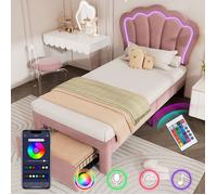 Structure de lit Nouveau Premium sense lit d'enfant LED lit simple 90 x 190 cm avec tiroir lit rembourré app contrôle LED cadre de