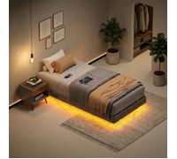Structure de lit Simple 90 x 190 cm, LED Intégrée, Multiprise, Effet Flottant, Ports USB, Chambre, Gris