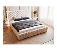 Structure de lit - Tissu en velours - Sommier à lattes - beige - Astra 180x200