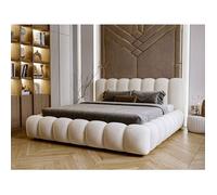 Structure de lit - Tissu en velours - Sommier à lattes - lit beige - Averia 140x200