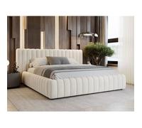 Structure de lit - Tissu en velours - Sommier à lattes - lit beige - Bliss 140x200