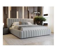 Structure de lit - Tissu en velours - Sommier à lattes - lit gris - Bliss 180x200