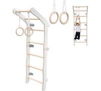 Structure d'escalade indoor pour la chambre d'enfant | Espalier en Yarnwood | Mur de gymnastique + anneaux de gymnastique | 100% ECO | Fabriqué en UE