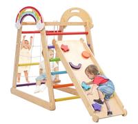 Structure d'escalade Montessori, aire de jeux d'intérieur 5 en 1 pour enfants, avec balançoire, arc, toboggan et corde d'escalade