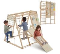 Structure d'escalade - TECTAKE - Structure MONT BLANC 8-en-1 en intérieur en bois pliable avec toboggan - Marron clair
