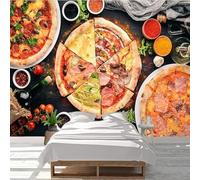 Structure En Relief Gastronomie Pizza Légumes Créatif Papier Peint 3d Moderne Soie Texturée Haut De Gamme IdéAl Pour Le Salon Et La Chambre à Coucher-350cm×256cm