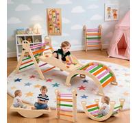 Structure Escalade Bois 9 En 1 Pour Enfants, Triangle Pikler Pliable | avec Toboggan Arche Balançoire, Parcours Motricité Montessori Intérieur Extérieur, Jouet Éducatif 1-6 Ans, 100 kg