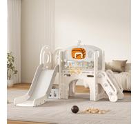 Structure Jeux Toboggan pour Enfant: Aire de Jeux Intérieure et Extérieure Enfant avec Coffre de Rangement Tunnel Escalier Echelle Panier de Basket et Zone de Passage (Star Set-F-Gray)