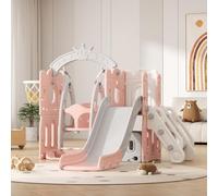 Structure Jeux Toboggan pour Enfant: Aire de Jeux Intérieure et Extérieure Enfant avec Coffre de Rangement Tunnel Escalier Echelle Panier de Basket et Zone de Passage (Tower-J-Pink)