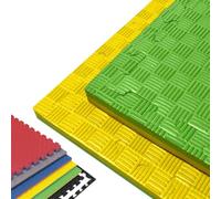 Structure Packs Tatami Puzzle pour Gym Arts Martiaux Judo | Sol Tatami Professionnel 1mx1mx25mm Finition 5 Lignes (Vert/Jaune, 6m2)