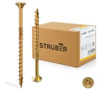 STRÜBER Vis à bois à tête fraisée à empreinte Torx pour structures en bois (5x100 mm / 200 pièces) - Vis pour terrasse bois - Vis à panneaux d'aggloméré - Vis de construction de toit - Jaune