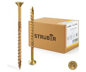 STRÜBER Vis à bois à tête fraisée à empreinte Torx pour structures en bois (6x280 mm / 100 pièces) - Vis pour terrasse bois - Vis à panneaux d'aggloméré - Vis de construction de toit - Jaune