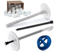 STRÜBER WDVS Lot de 100 chevilles isolantes avec clous en plastique Blanc Ø 10 x 200 mm + 100 pièces + fraises à polystyrène 1 pièce) pour isolation de façades EPS