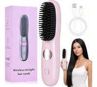 STRUKTURPASTE Brosse à coiffer pour cheveux courts, brosse lissante sans fil avec affichage LED, peigne lissant empêche les cheveux, chauffage rapide en céramique en 25 secondes, 3 niveaux de chaleur