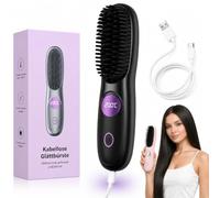 STRUKTURPASTE Brosse à coiffer pour cheveux courts, brosse lissante sans fil avec affichage LED, peigne lissant empêche les cheveux, chauffage rapide en céramique en 25 secondes, 3 niveaux de chaleur