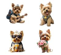 Strumming Yorkie Car Vent Clip, Cute Cartoon Dog Car Air Freshener Clip, 2D Adorable Dog Acrylic Fragrance Diffuser Air Clips, Long-Lasting Scent, Car Decoration for Pet Lovers (4pcs, 2.36in)
